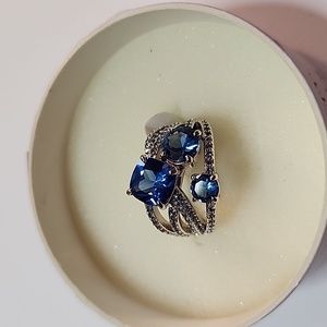 Bomb Party Ring size 8 lab blue topaz